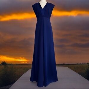 ST. JOHN Satin Crepe Floor-Length Gown - Dark Cobalt